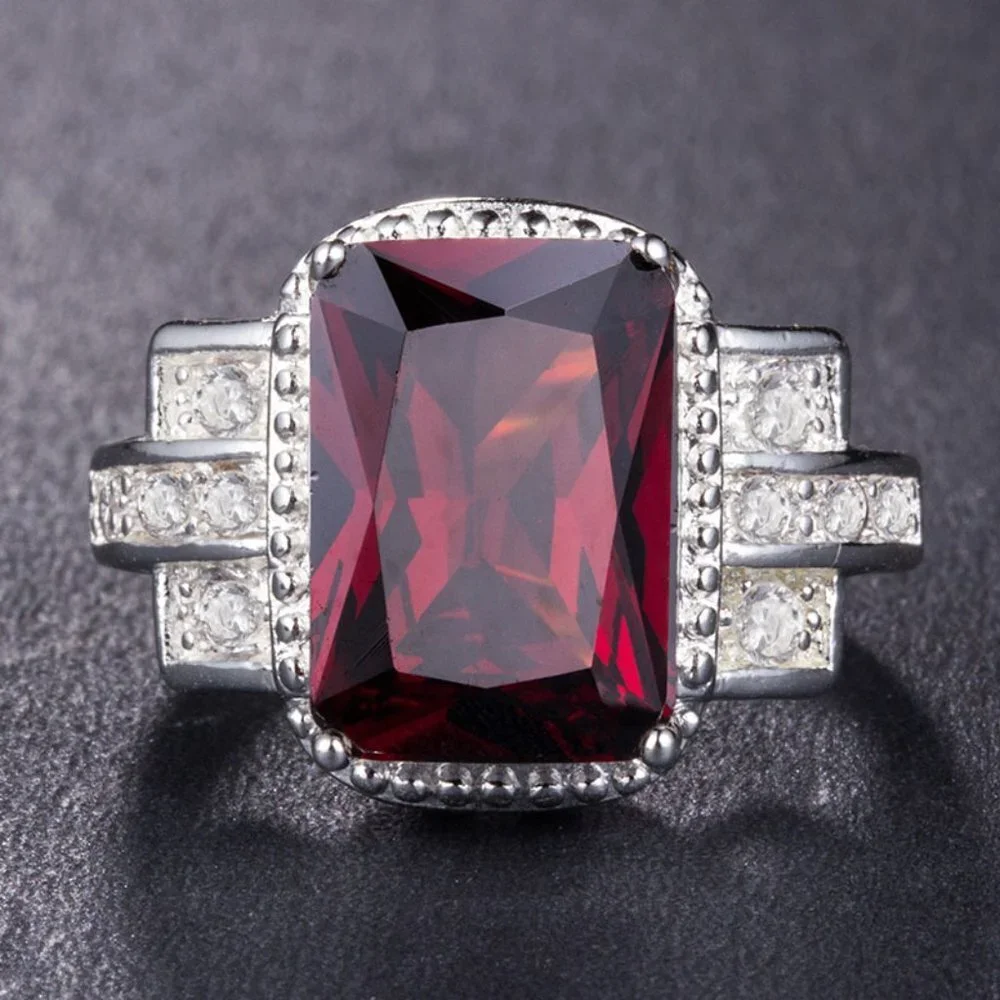 ❤️925 Silver Plated Lovely Red Square CZ Wedding Ring, GPMB1468